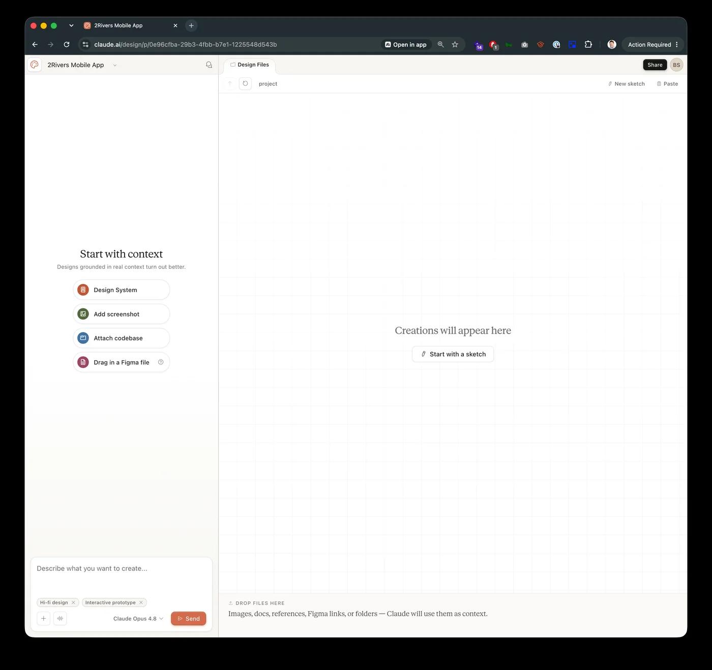 Claude open at claude.ai with the brand standards PDF and app screenshot attached, and the This Weekend screen prompt visible in the input field